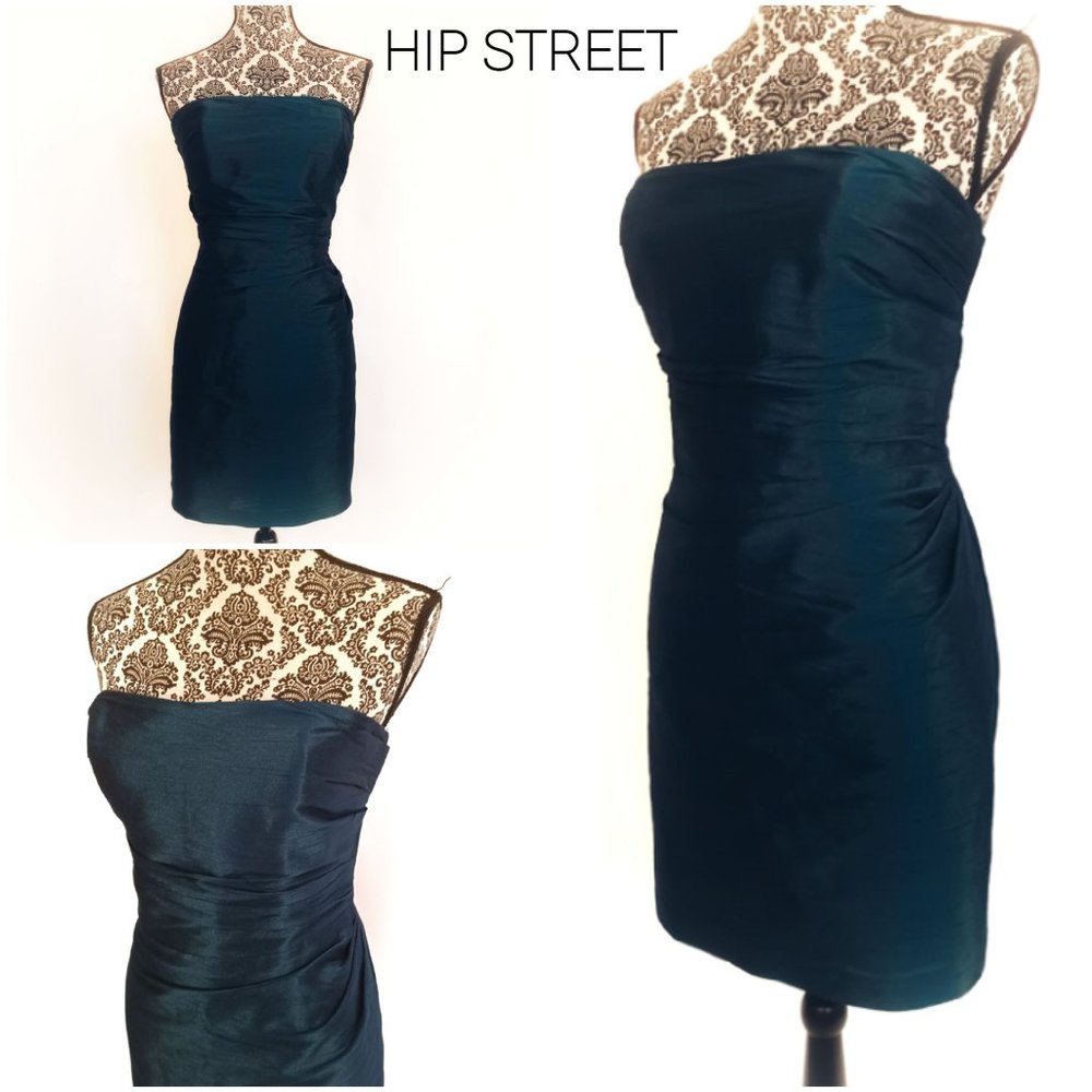 JIM HJELM Dupioni Strapless Side Gather Sheath Cocktail Party Dress 16